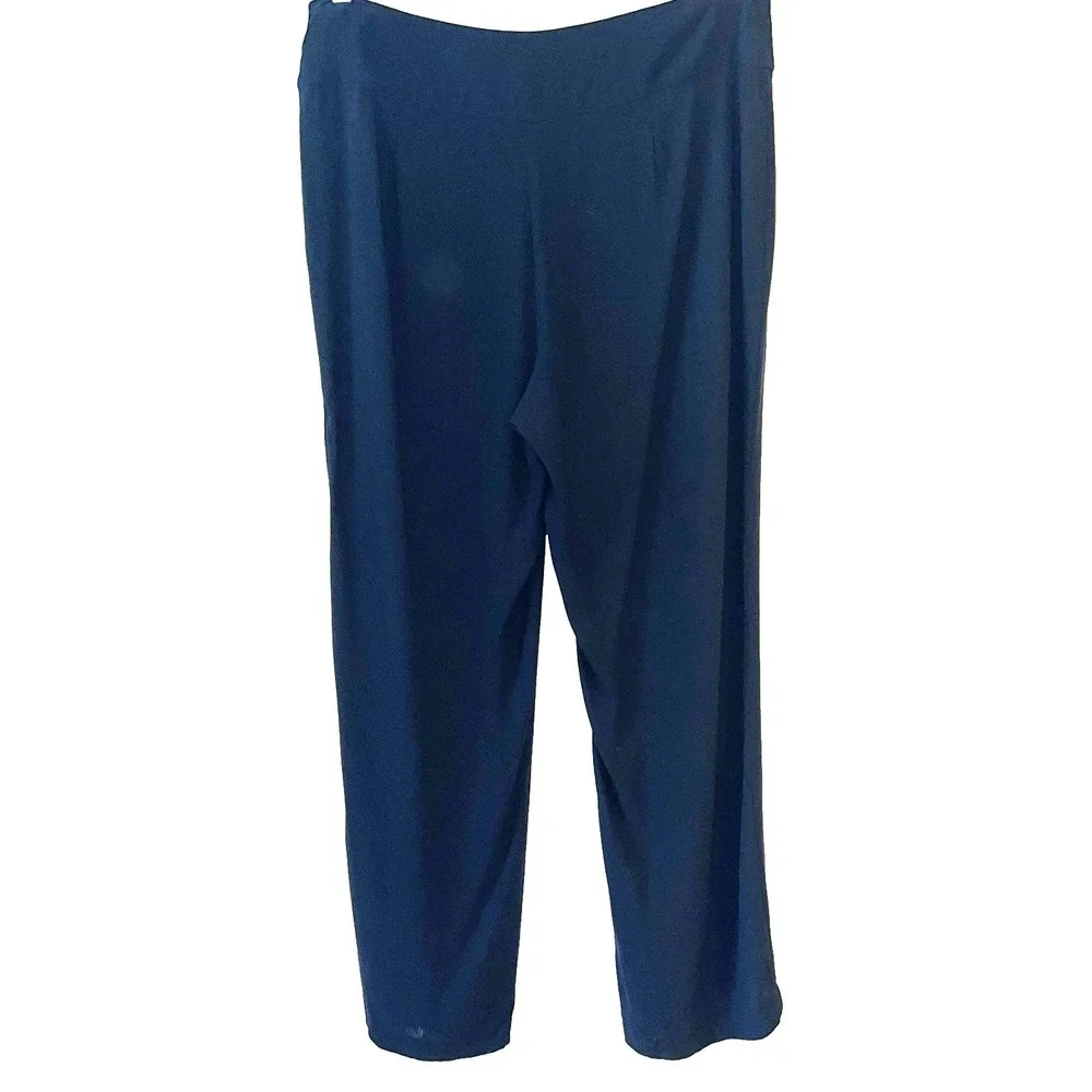 Eileen Fisher Silk Georgette Crepe Straight Pant Womens Size Medium Black